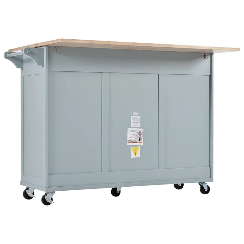 Kitchen Island with Foldable Counter Top, Kitchen Storage Cart with Slide-Out Shelf, Towel Rack and Drawer, Rolling Wheels