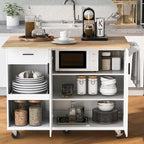 Kitchen Island with Foldable Counter Top, Kitchen Storage Cart with Slide-Out Shelf, Towel Rack and Drawer, Rolling Wheels