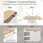 Kitchen Island with Foldable Counter Top, Kitchen Storage Cart with Slide-Out Shelf, Towel Rack and Drawer, Rolling Wheels