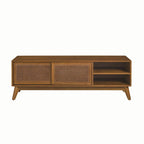 Vintage Rattan TV Cabinet with 2 Storage Cabinets and 4 Wooden Legs for Living Room Bedroom and Office