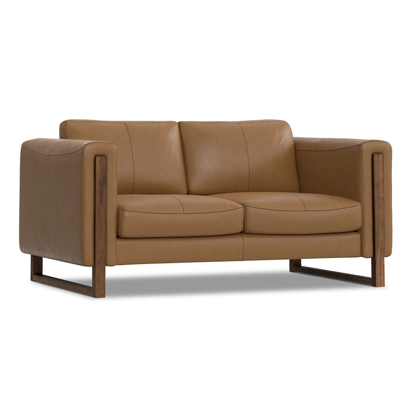 Causeuse en cuir véritable de 62 po avec coussins amovibles