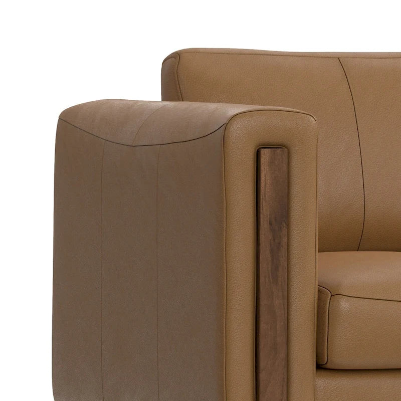Causeuse en cuir véritable de 62 po avec coussins amovibles