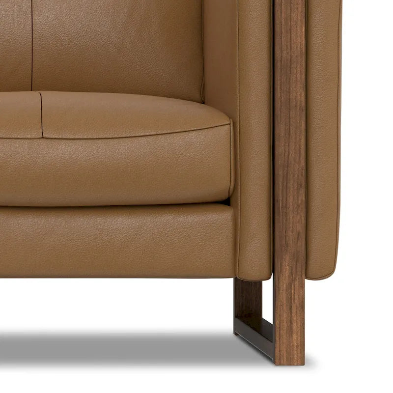 Causeuse en cuir véritable de 62 po avec coussins amovibles