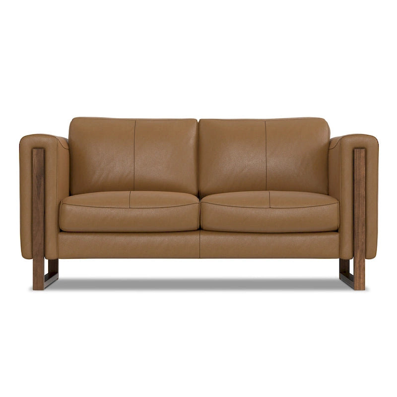 Causeuse en cuir véritable de 62 po avec coussins amovibles