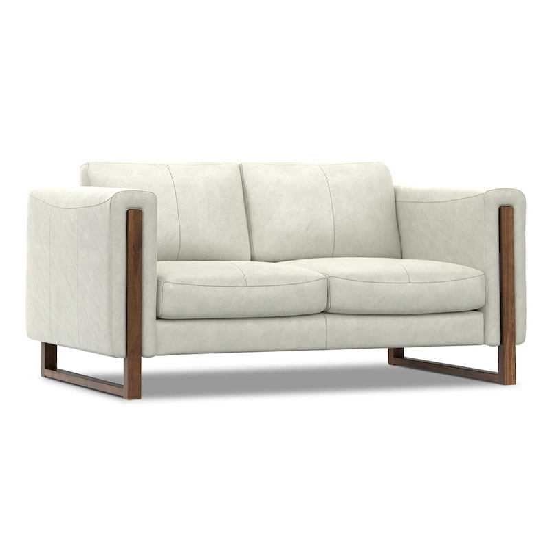 Causeuse en cuir véritable de 62 po avec coussins amovibles