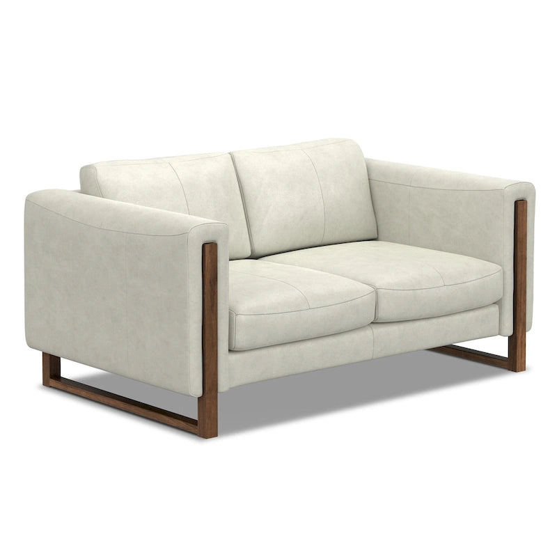 Causeuse en cuir véritable de 62 po avec coussins amovibles
