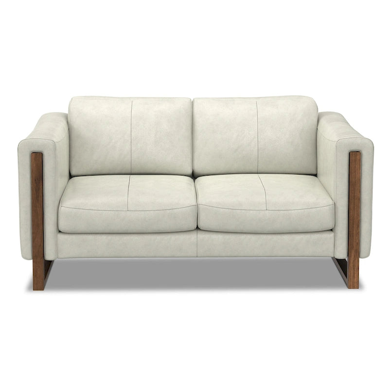 Causeuse en cuir véritable de 62 po avec coussins amovibles