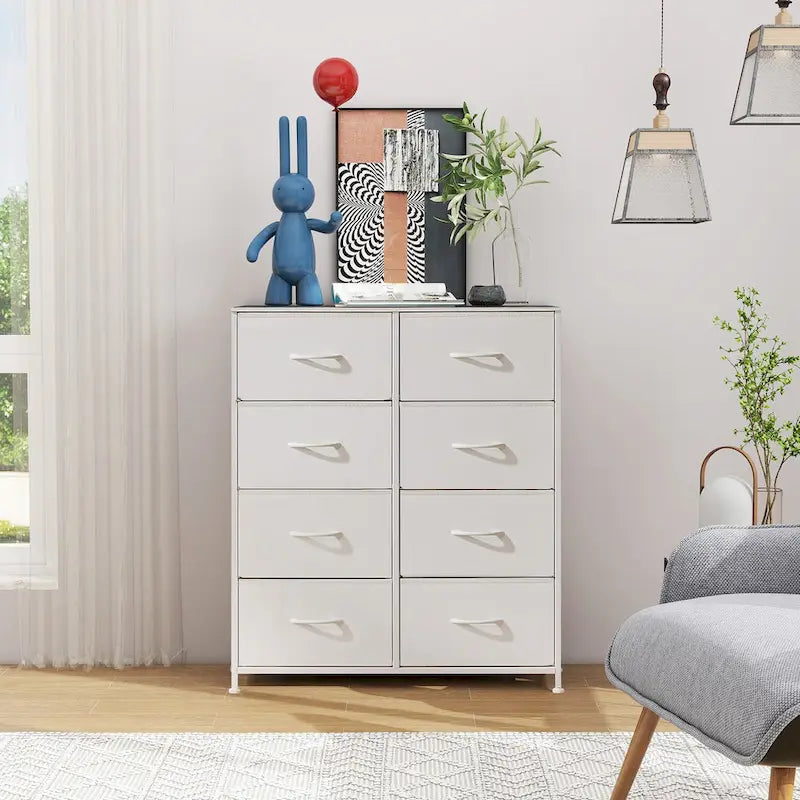 Stylish 8 Drawer Chest of Dressers for Bedroom, Tall Chest Organizer Tower with Wooden Top