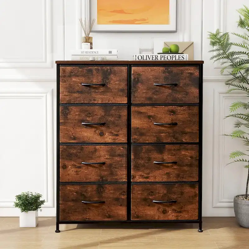 Stylish 8 Drawer Chest of Dressers for Bedroom, Tall Chest Organizer Tower with Wooden Top