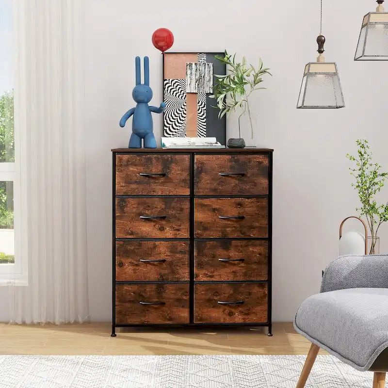 Stylish 8 Drawer Chest of Dressers for Bedroom, Tall Chest Organizer Tower with Wooden Top