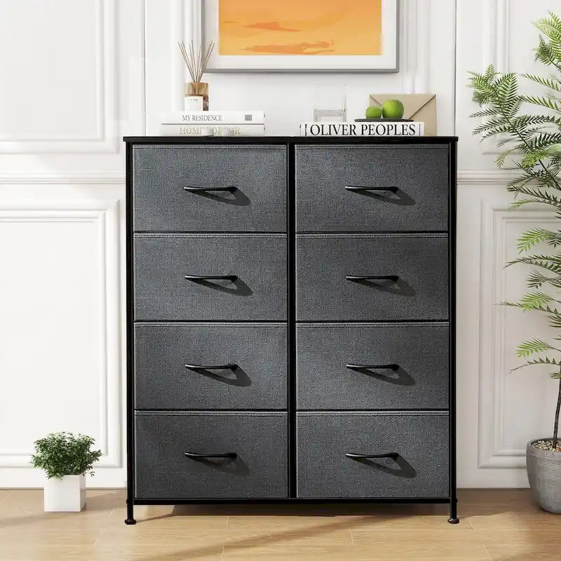 Stylish 8 Drawer Chest of Dressers for Bedroom, Tall Chest Organizer Tower with Wooden Top