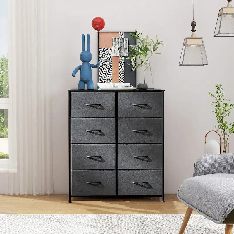 Stylish 8 Drawer Chest of Dressers for Bedroom, Tall Chest Organizer Tower with Wooden Top