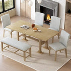 Ensemble de salle à manger extensible 6 pièces style rustique avec rallonge et banc