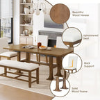 Ensemble de salle à manger extensible 6 pièces style rustique avec rallonge et banc