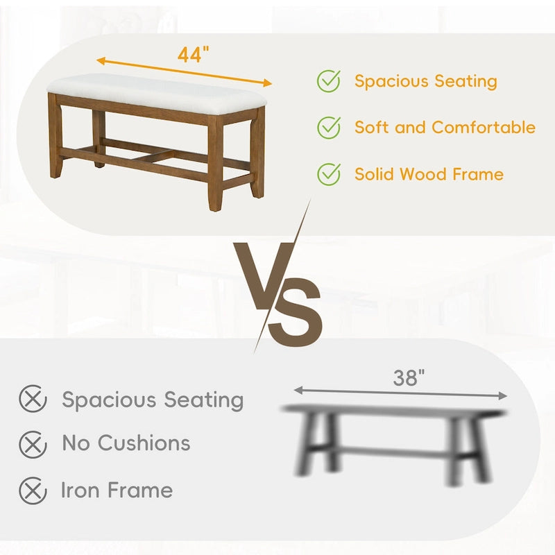 Ensemble de salle à manger extensible 6 pièces style rustique avec rallonge et banc