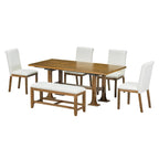 Ensemble de salle à manger extensible 6 pièces style rustique avec rallonge et banc
