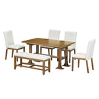 Ensemble de salle à manger extensible 6 pièces style rustique avec rallonge et banc