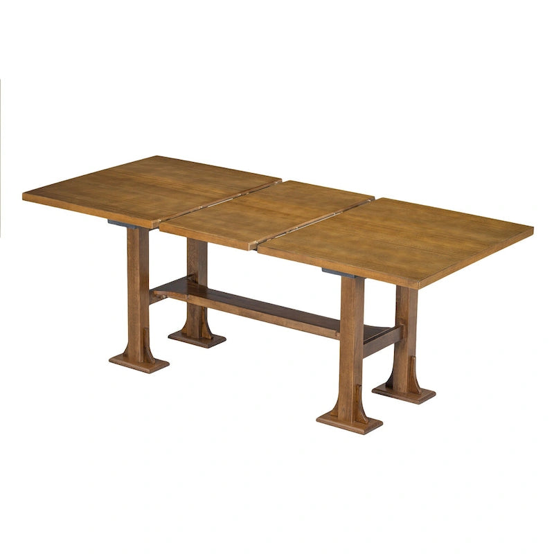 Ensemble de salle à manger extensible 6 pièces style rustique avec rallonge et banc