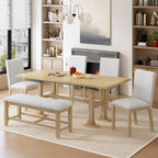 Ensemble de salle à manger extensible 6 pièces style rustique avec rallonge et banc