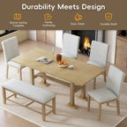 Ensemble de salle à manger extensible 6 pièces style rustique avec rallonge et banc