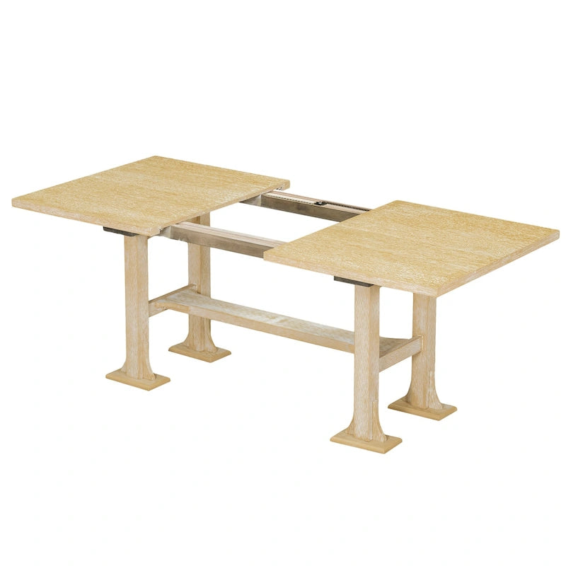 Ensemble de salle à manger extensible 6 pièces style rustique avec rallonge et banc