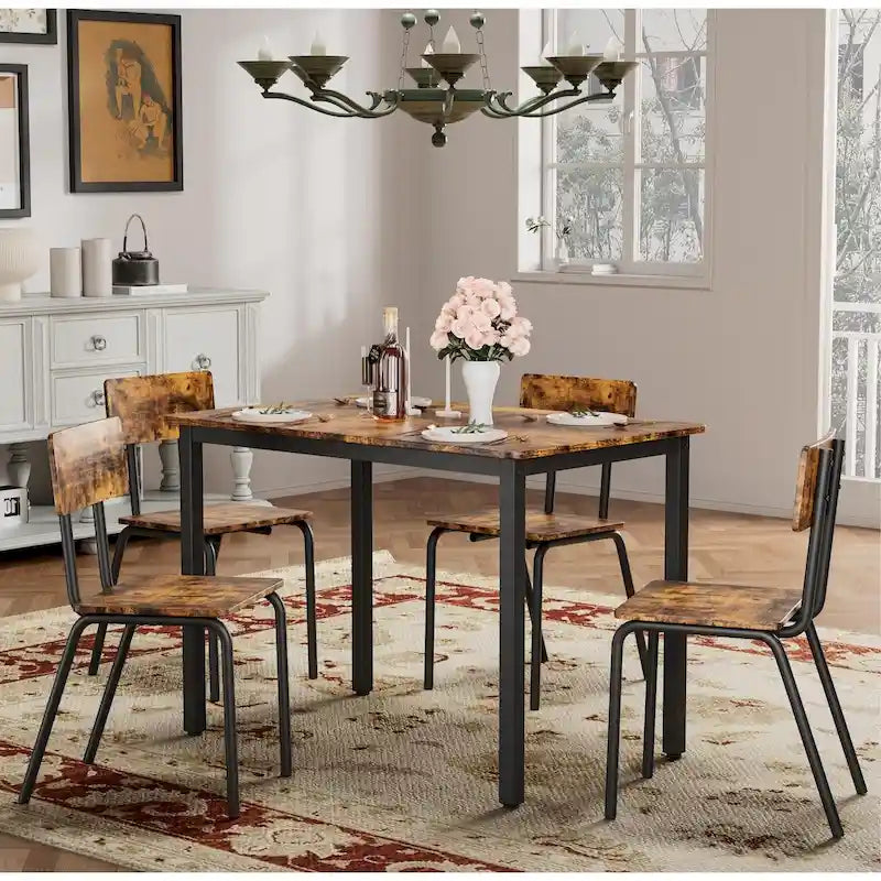 Ensemble de salle à manger compact 5 pièces avec 4 chaises, cadre en métal de 43 et MDF, idéal pour les petits espaces, facile à nettoyer