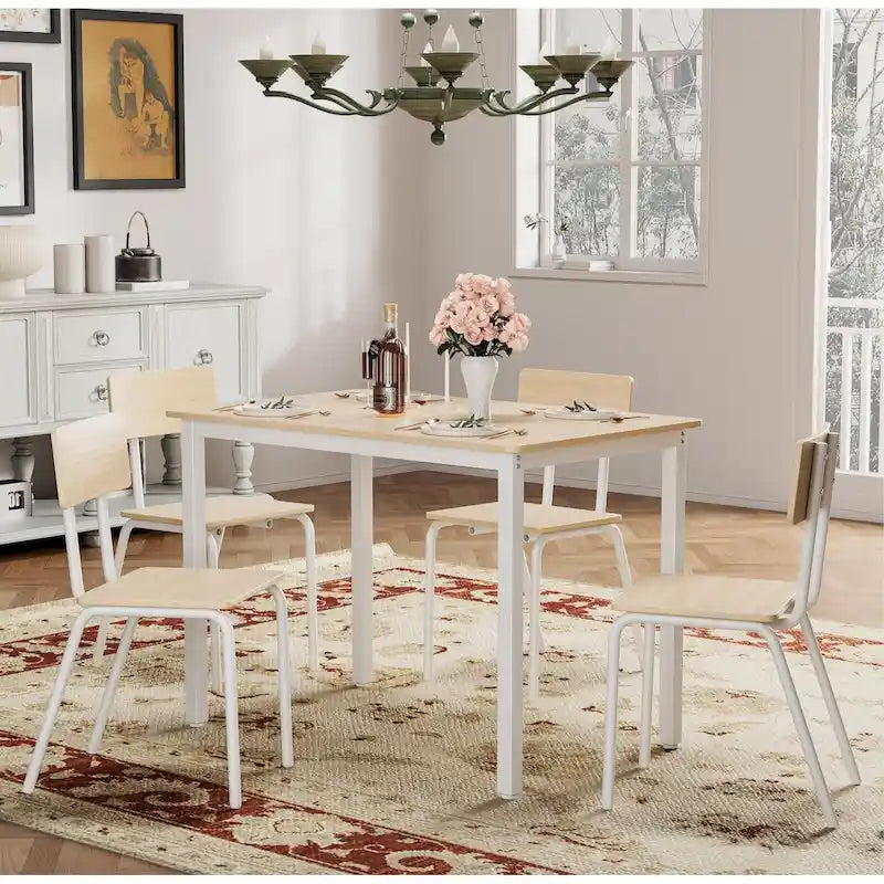 Ensemble de salle à manger compact 5 pièces avec 4 chaises, cadre en métal de 43 et MDF, idéal pour les petits espaces, facile à nettoyer