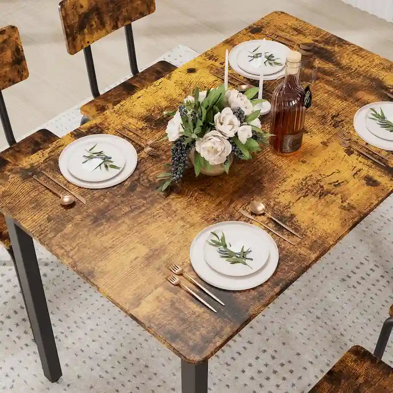 Ensemble de salle à manger compact 5 pièces avec 4 chaises, cadre en métal de 43 et MDF, idéal pour les petits espaces, facile à nettoyer
