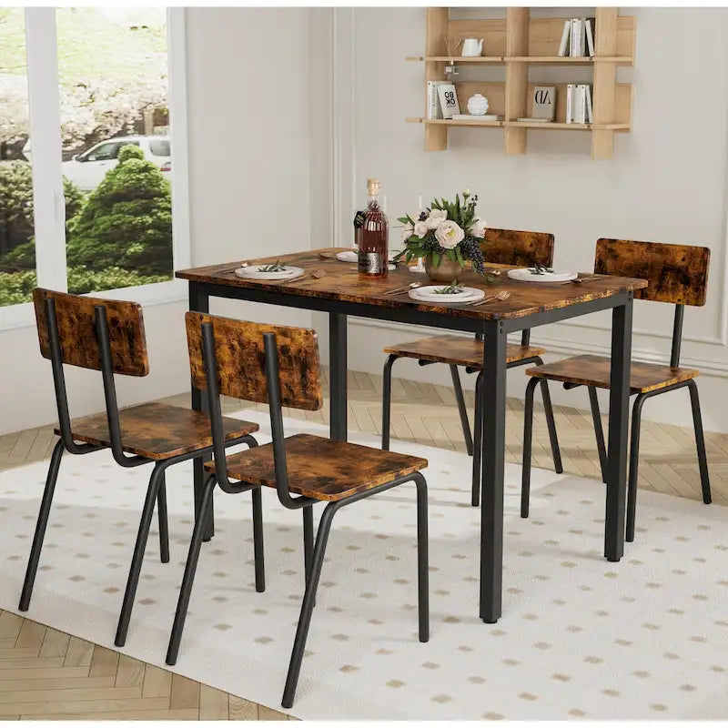 Ensemble de salle à manger compact 5 pièces avec 4 chaises, cadre en métal de 43 et MDF, idéal pour les petits espaces, facile à nettoyer