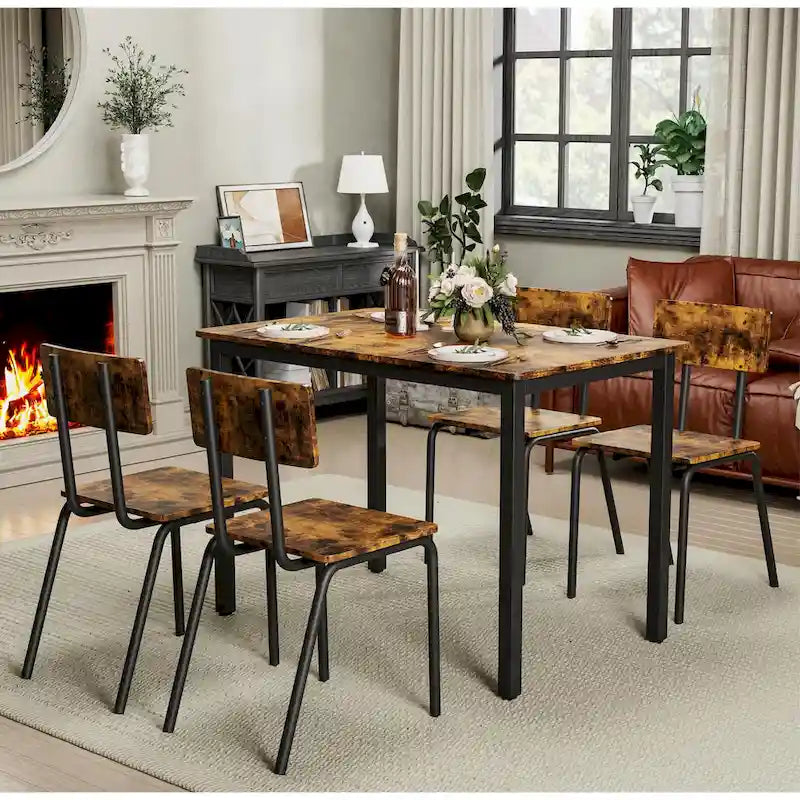 Ensemble de salle à manger compact 5 pièces avec 4 chaises, cadre en métal de 43 et MDF, idéal pour les petits espaces, facile à nettoyer