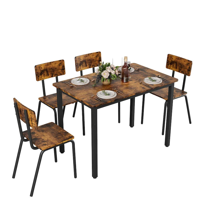 Ensemble de salle à manger compact 5 pièces avec 4 chaises, cadre en métal de 43 et MDF, idéal pour les petits espaces, facile à nettoyer