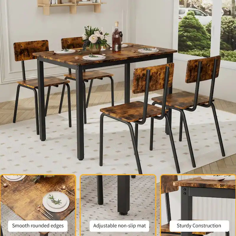 Ensemble de salle à manger compact 5 pièces avec 4 chaises, cadre en métal de 43 et MDF, idéal pour les petits espaces, facile à nettoyer