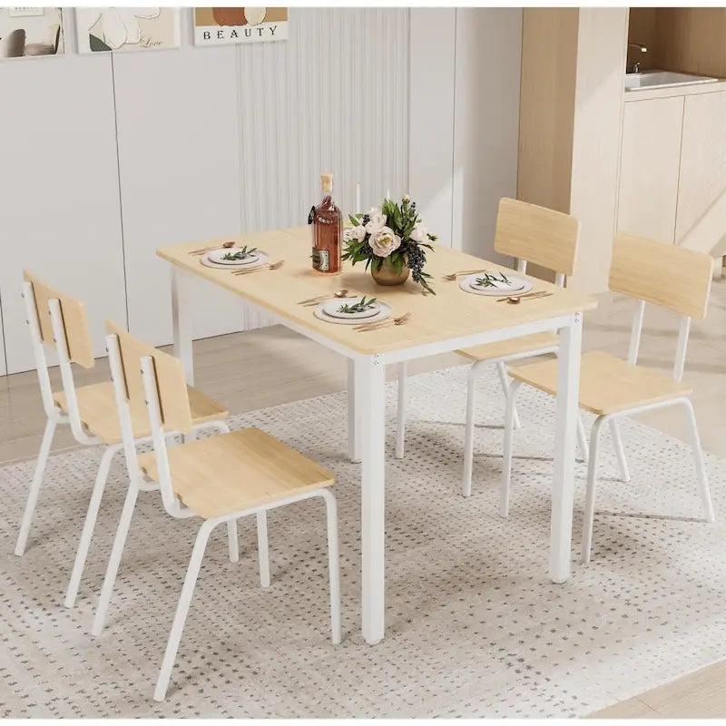 Ensemble de salle à manger compact 5 pièces avec 4 chaises, cadre en métal de 43 et MDF, idéal pour les petits espaces, facile à nettoyer