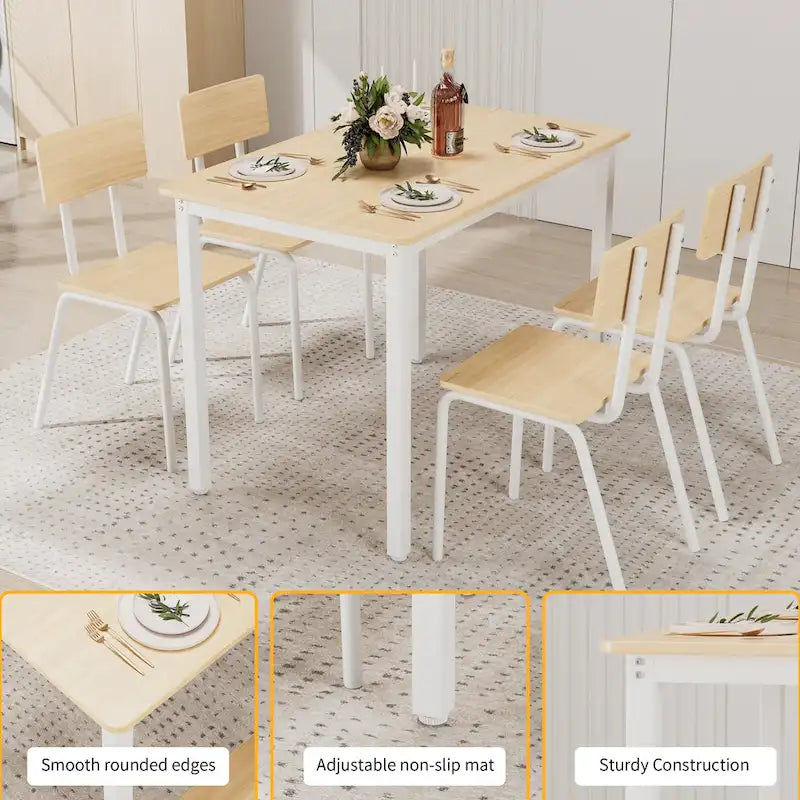 Ensemble de salle à manger compact 5 pièces avec 4 chaises, cadre en métal de 43 et MDF, idéal pour les petits espaces, facile à nettoyer