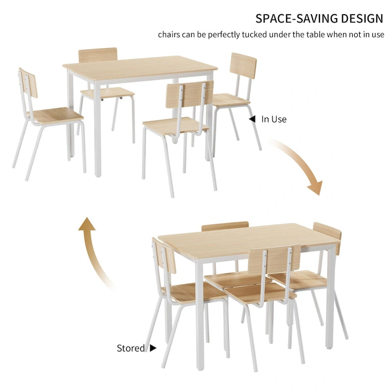 Ensemble de salle à manger compact 5 pièces avec 4 chaises, cadre en métal de 43 et MDF, idéal pour les petits espaces, facile à nettoyer