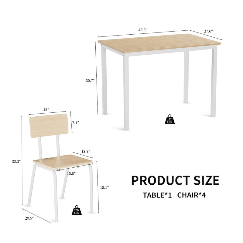 Ensemble de salle à manger compact 5 pièces avec 4 chaises, cadre en métal de 43 et MDF, idéal pour les petits espaces, facile à nettoyer