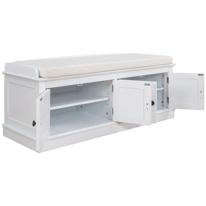 Banc de rangement avec 4 portes et étagères réglables