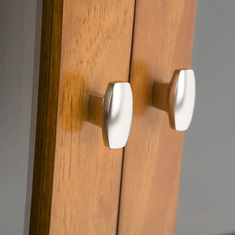 Meuble TV en bois massif avec portes en verre trempé et étagères réglables