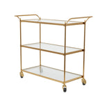 Chariot de bar en métal avec 3 étagères en verre et roues verrouillables – Laiton – Roche River Decor – 14 larg. x 38 long. x 31 haut.