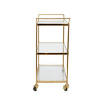Chariot de bar en métal avec 3 étagères en verre et roues verrouillables – Laiton – Roche River Decor – 14 larg. x 38 long. x 31 haut.