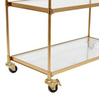 Chariot de bar en métal avec 3 étagères en verre et roues verrouillables – Laiton – Roche River Decor – 14 larg. x 38 long. x 31 haut.