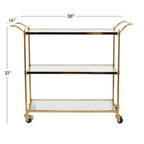 Chariot de bar en métal avec 3 étagères en verre et roues verrouillables – Laiton – Roche River Decor – 14 larg. x 38 long. x 31 haut.