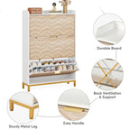 Modern Wood White Shoe Storage Cabinet with 3 Flip Doors,24 Pair Shoe Organizer Cabinet