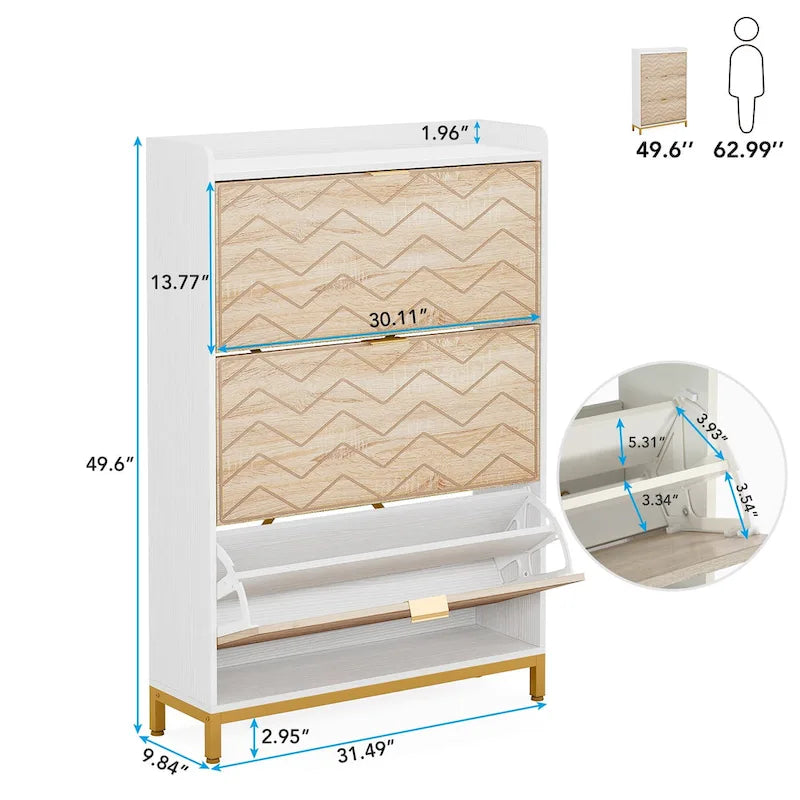 Modern Wood White Shoe Storage Cabinet with 3 Flip Doors,24 Pair Shoe Organizer Cabinet