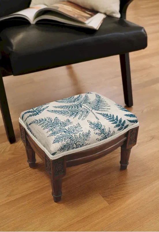 Blue Fern Footstool