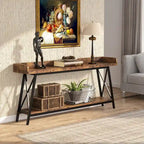 Console longue et étroite de 180 cm derrière le canapé, table d'entrée marron rustique
