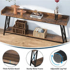 Console longue et étroite de 180 cm derrière le canapé, table d'entrée marron rustique