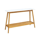 Console de style Mid-Century avec finition laquée brillante et étagère inférieure