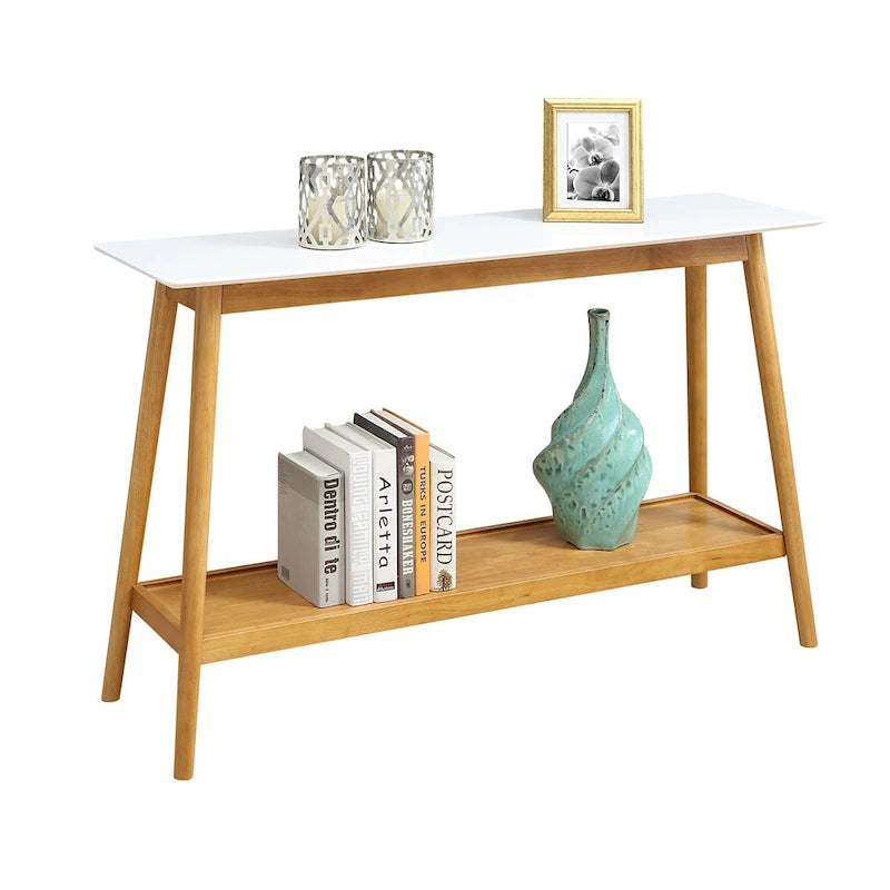 Console de style Mid-Century avec finition laquée brillante et étagère inférieure