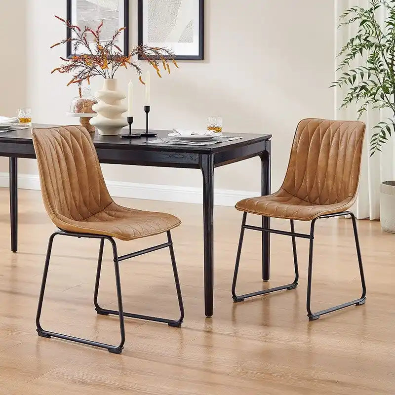 Chaise de salle à manger en similicuir avec surpiqûres géométriques